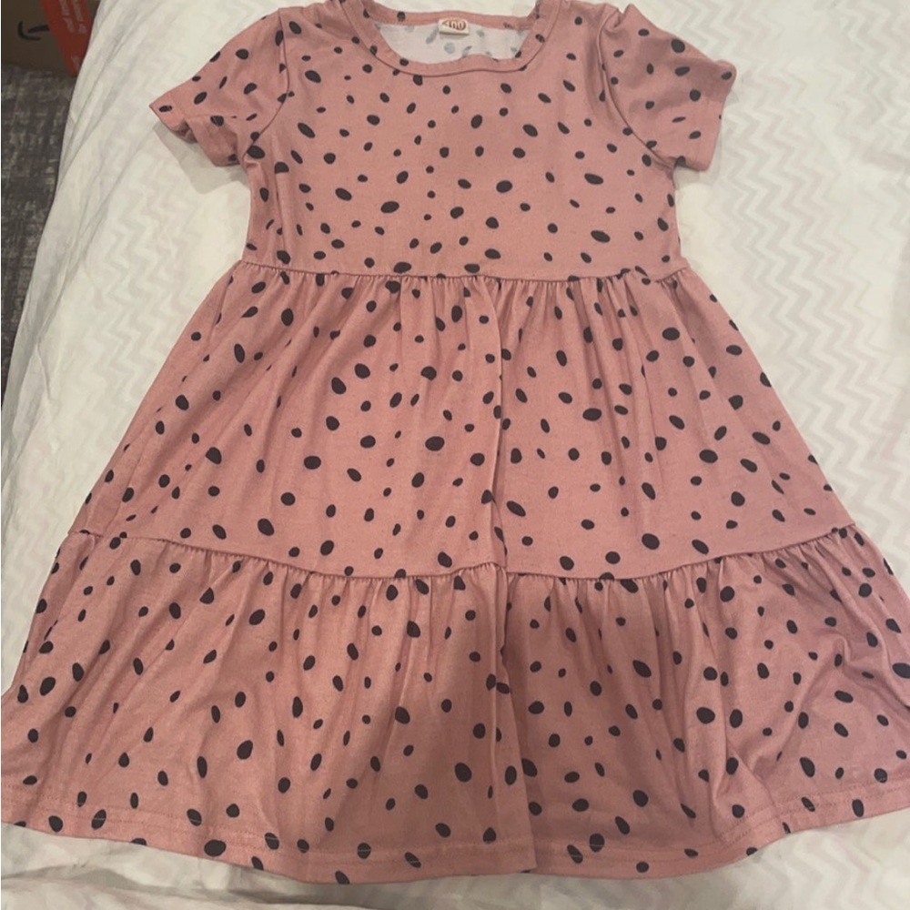 Dress short sleeves toddler size 2t gathered tiers pink and black poko dotcotton
